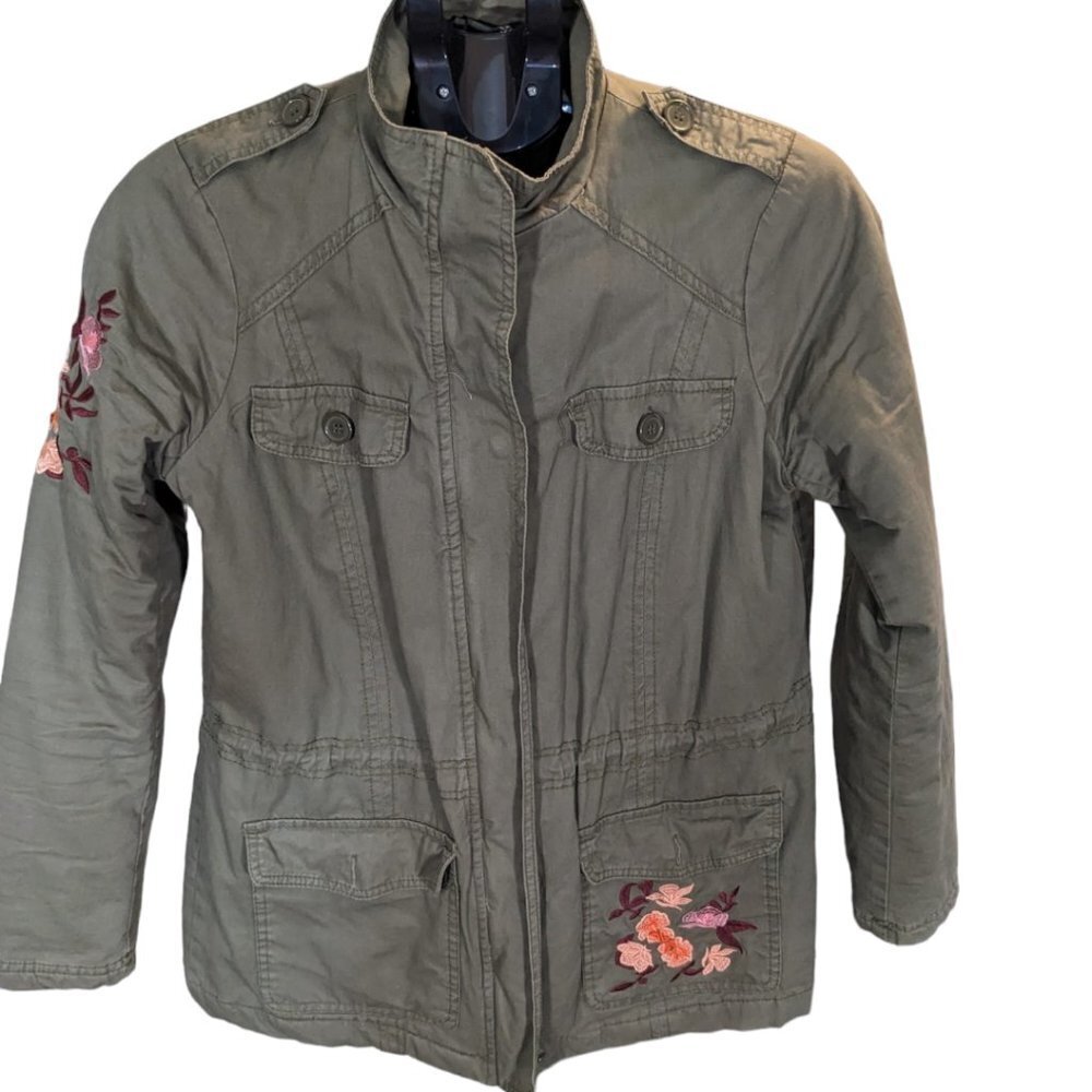 Ødyn (Odyn) Floral Embroidered Olive Green Quilted Military Jacket Size Small
